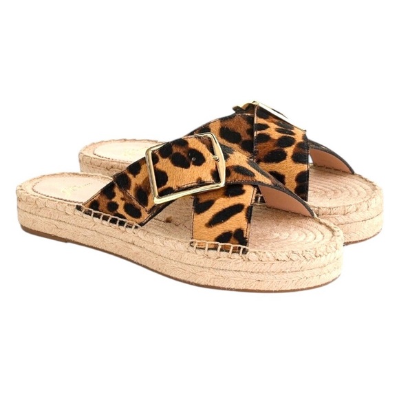 J. Crew Thick Cross-Strap Platform Espadrilles in Calf Hair Leopard Size 10‎ - Picture 1 of 9